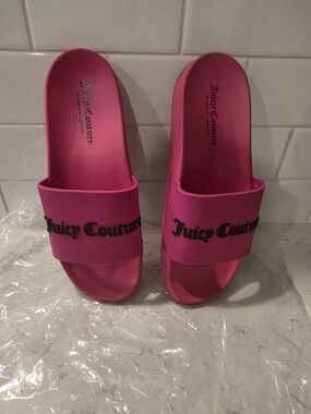 Juicy Couture Bright Pink Logo Slide Sandals
